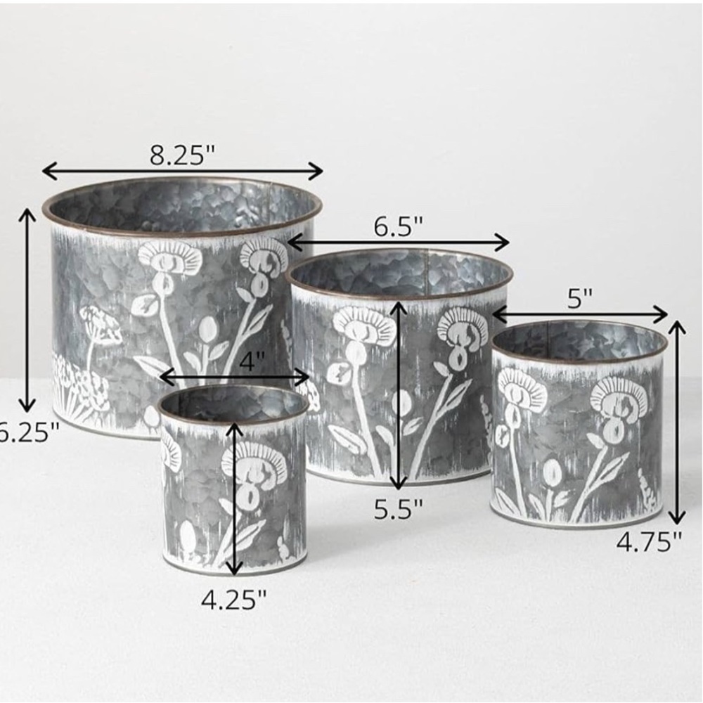 Floral Embossed Metal Planters - Picture 5 of 7